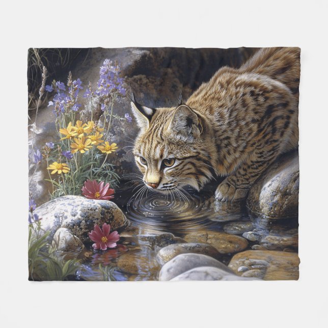 Cobertor De Velo Bobcat com flores silvestres Arte cônica (Frente (Horizontal))