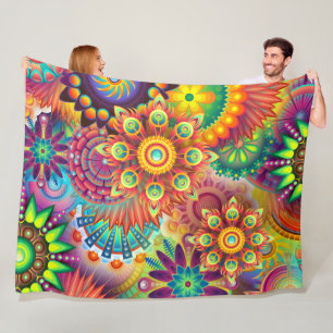 Cobertor De Velo Boêmian Colorful Retro Hippie Psychedelic Blanket