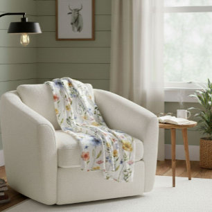 Cobertor De Velo Boho Aquarela Azul Amarelo Rosa Flor Silvestre