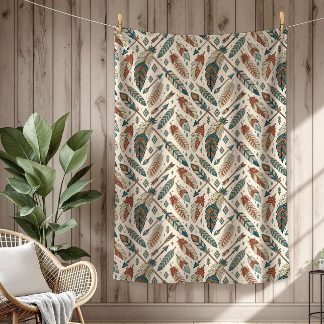 Cobertor De Velo Boho Authentic Tribal Bold Penas Étnicas (Boho Authentic Tribal Bold Ethnic feathers arrows Fleece Blanket)