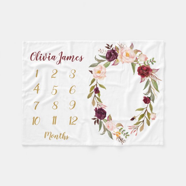 Cobertor De Velo Boho Baby Girl Milestone Mensal (Frente (Horizontal))
