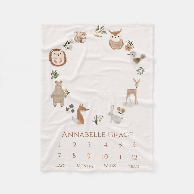 Cobertor De Velo Boho Baby Milestone Woodland Animal Wreath (Frente)