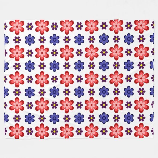 Cobertor De Velo Boho Blue Purple Red Flowers Large Fleece Blanket (Frente (Horizontal))