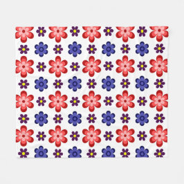 Cobertor De Velo Boho Blue Purple Red Flowers Medium Fleece Blanket
