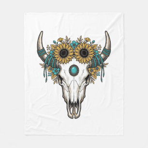 Cobertor De Velo Boho Caveira de Touro Girassol Vintage Western Gra