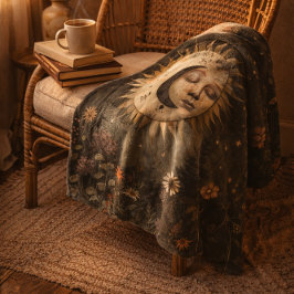 Cobertor De Velo Boho Celestial Sun Moon Wildflower Garden