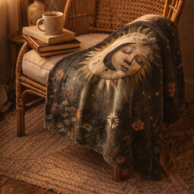 Cobertor De Velo Boho Celestial Sun Moon Wildflower Garden (Criador carregado)