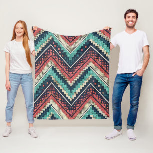 Cobertor De Velo Boho Chevron Pattern Teal, Coral e Cream Zigzag