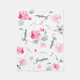 Cobertor De Velo Boho Chic Watercolor flores com nome repetido Bebê