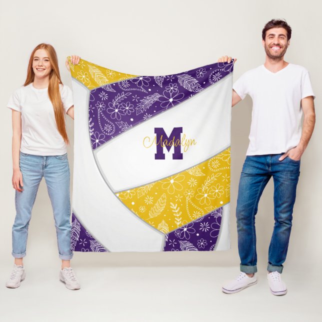 Cobertor De Velo Boho-doodle: vôlei de ouro roxo (In Situ)