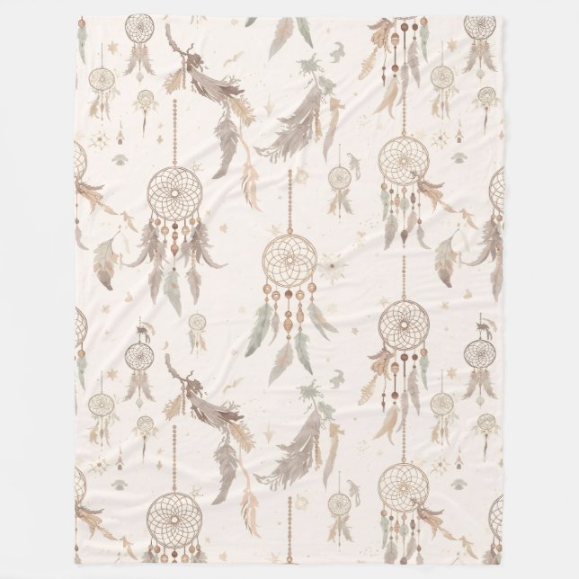 Cobertor De Velo Boho Dream Catcher Celestial Feathers Soft Fleece (Frente)