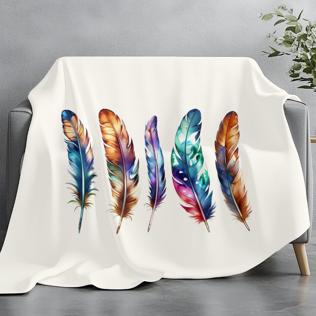 Cobertor De Velo Boho Feather Art Cozy Cream Graphic Feather Print (Criador carregado)