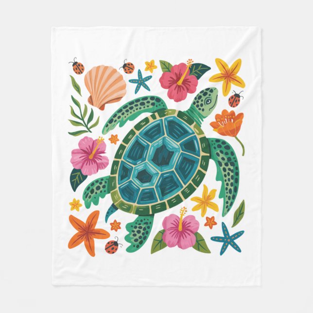 Cobertor De Velo Boho Floral Sea Turtle (Frente)