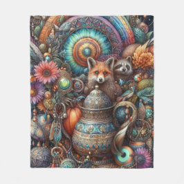 Cobertor De Velo Boho Fox Raccoon Floral Design