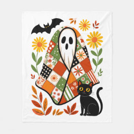 Cobertor De Velo Boho Ghost e Black Cat Cottagecore Halloween