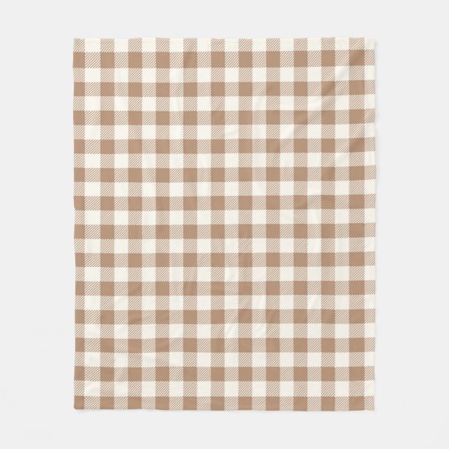 Cobertor De Velo Boho Gingham Pattern Plaid Checkered Tan Brown (Frente)
