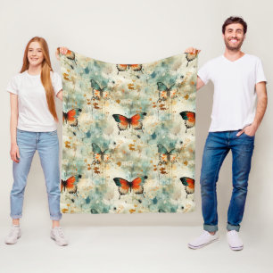 Cobertor De Velo Boho Laranja Azul-marinho Borboleta Flor Silvestre