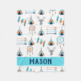 Cobertor De Velo Boho laranja e azul sudoeste