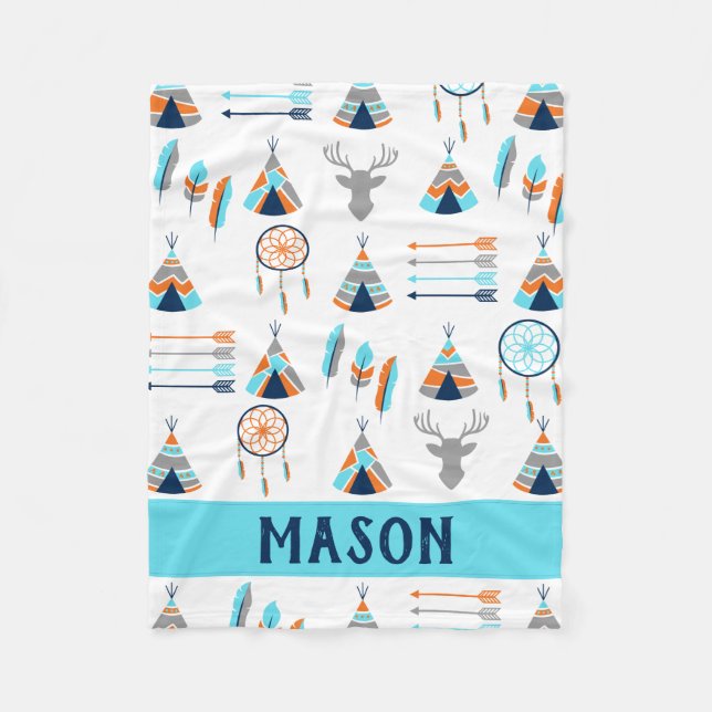 Cobertor De Velo Boho laranja e azul sudoeste (Frente)