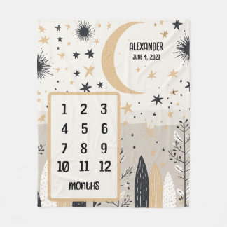 Cobertor De Velo Boho Moon e Stars Personalizados Baby Milestone