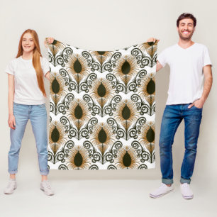 Cobertor De Velo Boho Peacock Feather Jewel Tone-Ouro Brown