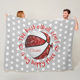 Cobertor De Velo boho penas vermelho campo de basquetebol feliz