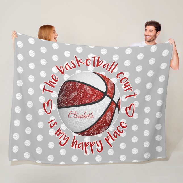 Cobertor De Velo boho penas vermelho campo de basquetebol feliz (In Situ)