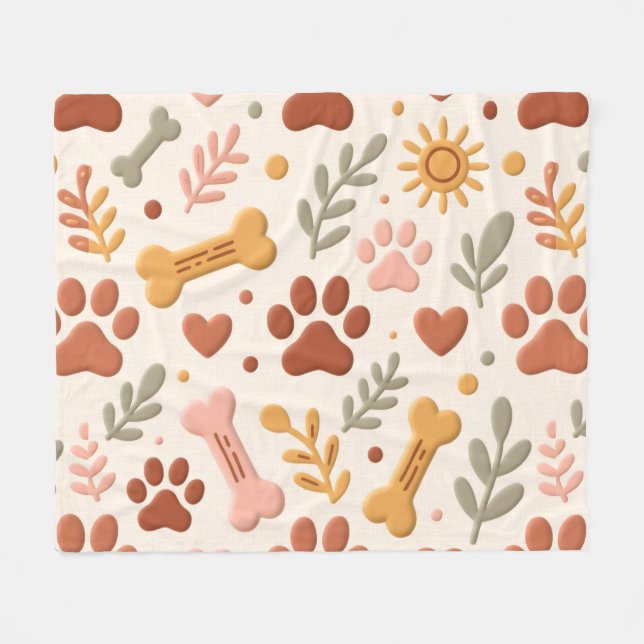Cobertor De Velo Boho Pet Blanket | Cozy Paw Print & Heart Design (Frente (Horizontal))