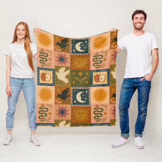 Cobertor De Velo Boho Retro Celestial Sun Moon