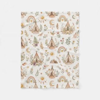 Cobertor De Velo Boho Teepee e Arco-íris Florestal Bebê Neutro