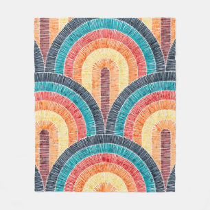 Cobertor De Velo Boho Watercolor Red Teal Laranja Arco-Íris