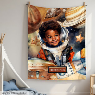 Cobertor De Velo Boi Astronauta Blanket Black Skin Space Watercolor