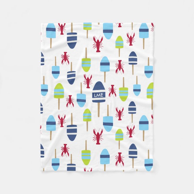 Cobertor De Velo Bóia náutica e lagosta do tema monogrammed (Frente)