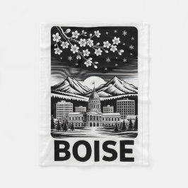 Cobertor De Velo Boise Skyline Black and White Woodcut Winter 