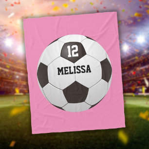 Cobertor De Velo Bola de Futebol Número Nome Personalizado Rosa