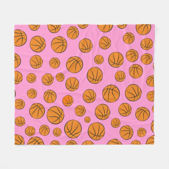 Cobertor De Velo Bolas de Basquete em Fundo Rosa  (Frente (Horizontal))
