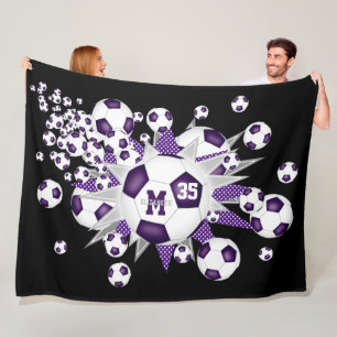 Cobertor De Velo bolas de futebol roxas cinzas estrelas meninas qua