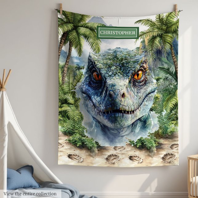 Cobertor De Velo Bold Dinossaur Blanket Personalizado com Nome de M (Bold Dinosaur Blanket Personalized with Boy Name)