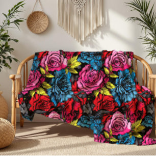 Cobertor De Velo Bold Punk Blooms Floral Fleece