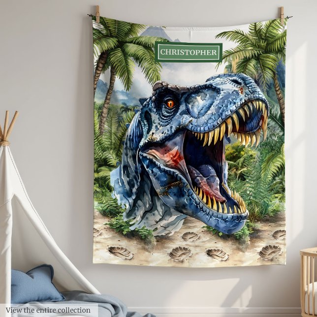 Cobertor De Velo Bold T-Rex Blanket Personalizado Nome Pessoal (Bold T-Rex Blanket Custom Name Personalized Boys)