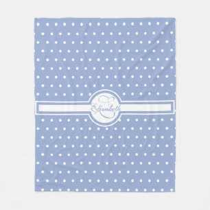 Cobertor De Velo Bolinhas brancas elegantes em monograma azul