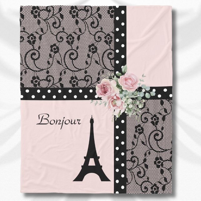Cobertor De Velo Bolinhas Cinética Paris Bonjour Blanket (Pink Chic Polka Dot Paris Bonjour Blanket)
