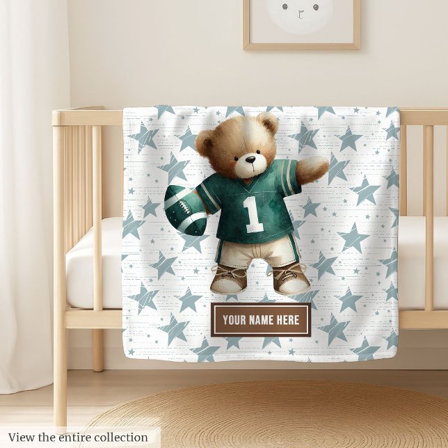 Cobertor De Velo Bolsa Americana de Futebol para Toddler Birthday (Cozy American football teddy bear blanket, perfect personalized boy birthday gift for toddlers.)