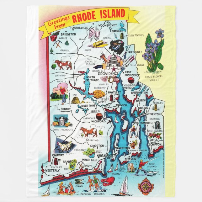 Cobertor De Velo Bolsa de Lançamento de Mapa da Ilha de Rhode Vinta (Frente)