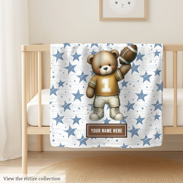Cobertor De Velo Bolsa Personalizada Americana de Futebol para Meni (Custom teddy bear football blanket, soft and cute boy birthday gift for little ones.)