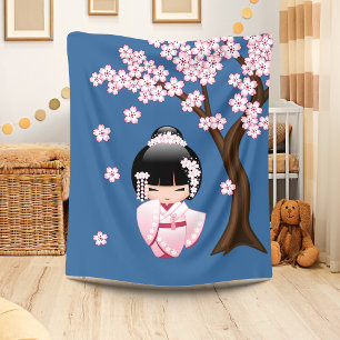 Cobertor De Velo Boneca branca de Kokeshi do quimono - menina de
