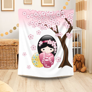 Cobertor De Velo Boneca de Kokeshi do primavera - menina de gueixa