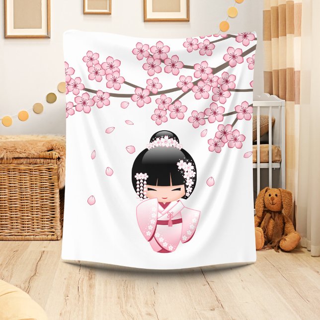 Cobertor De Velo Boneca Kawaii Kokeshi Quimono Rosa (Criador carregado)