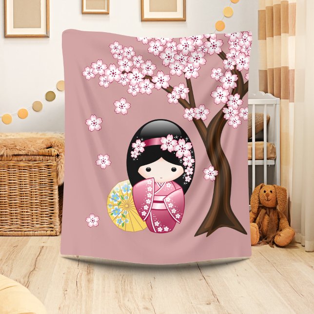 Cobertor De Velo Boneca Kokeshi da Primavera - Geisha Japonesa Fofa (Criador carregado)