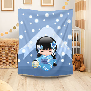 Cobertor De Velo Boneca Kokeshi de Inverno - Garota Geisha da Monta